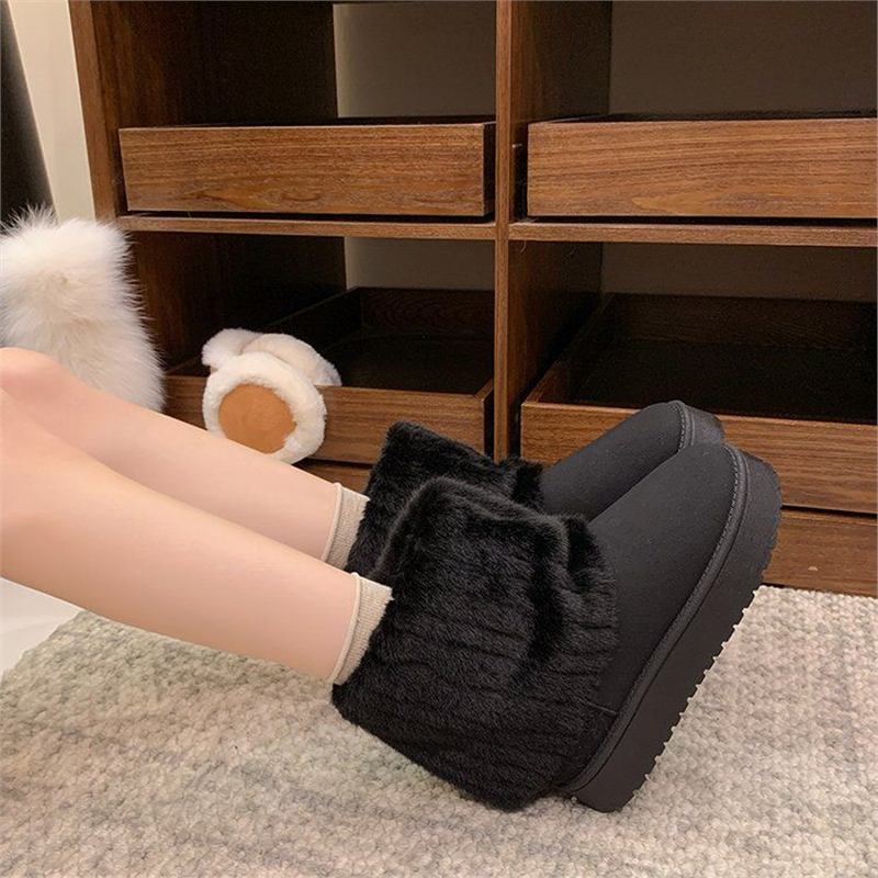 Damen Warme Kurzboots mit Kunstfellmanschette und Plateau-Sohle Shop Nory