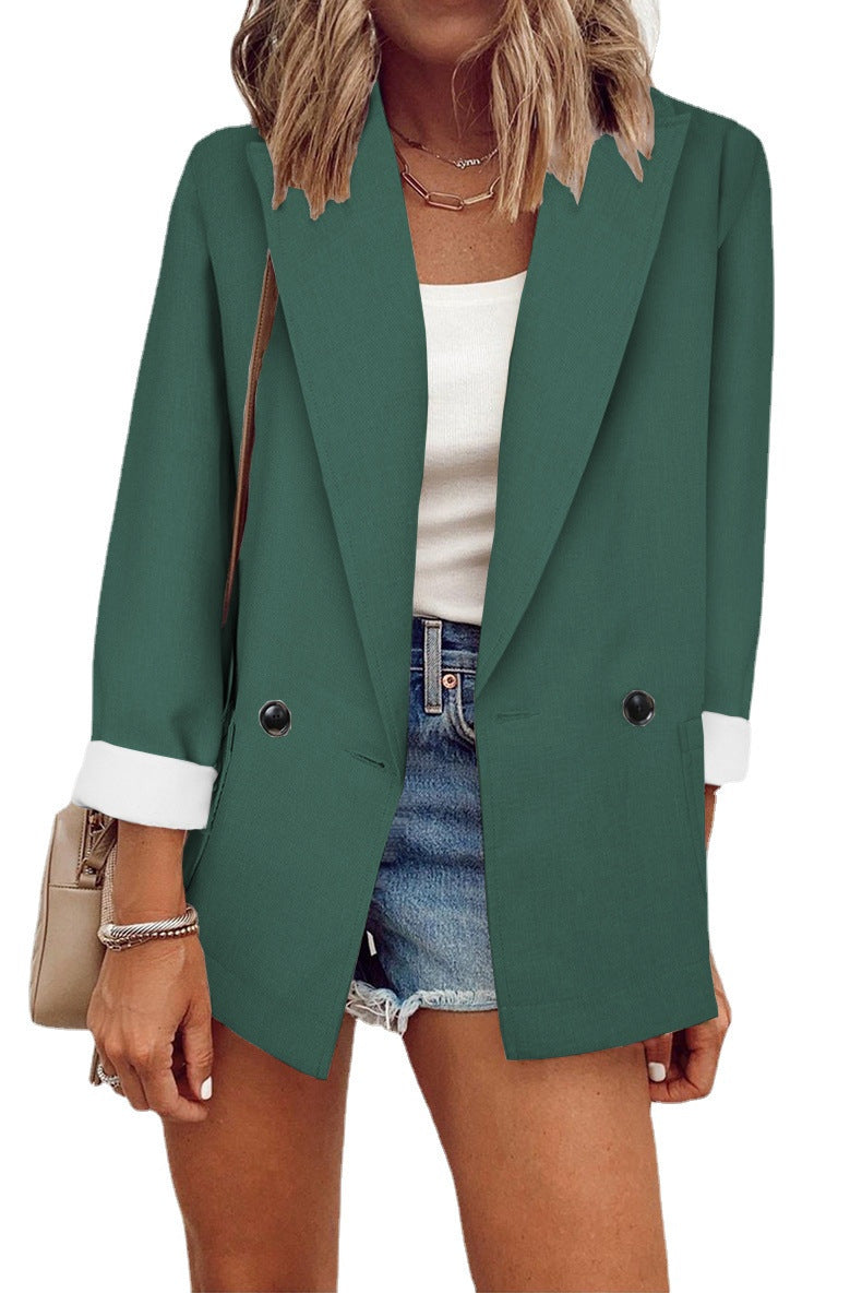 Damen Oversize Longline-Blazer mit 3/4-Ärmeln, Kontrastumschlag und aufgesetzten Taschen Shop Nory