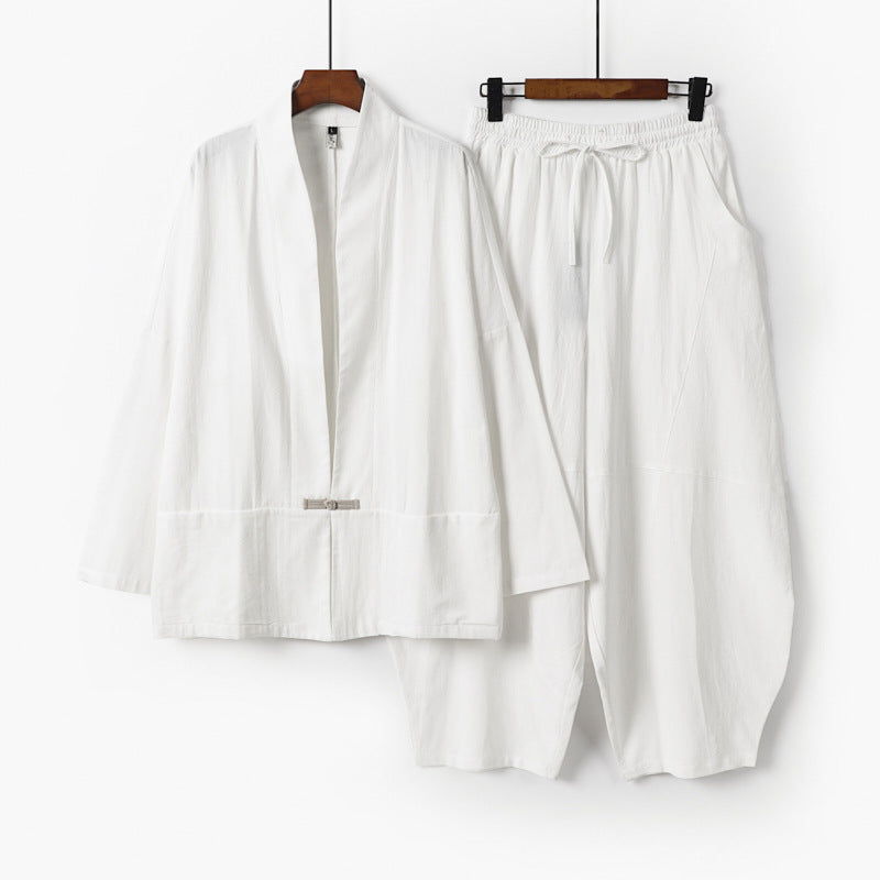 Herren Kimono-Loungewear-Set mit kurzem Schalkragen und weiten Harem-Bundhosen Shop Nory