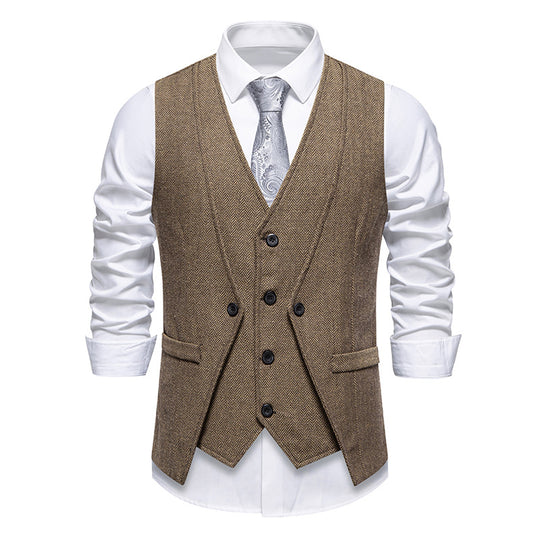 Herren Elegante Fischgräten-Tweedweste mit doppelreihiger Knopfleiste und Pattentaschen Shop Nory