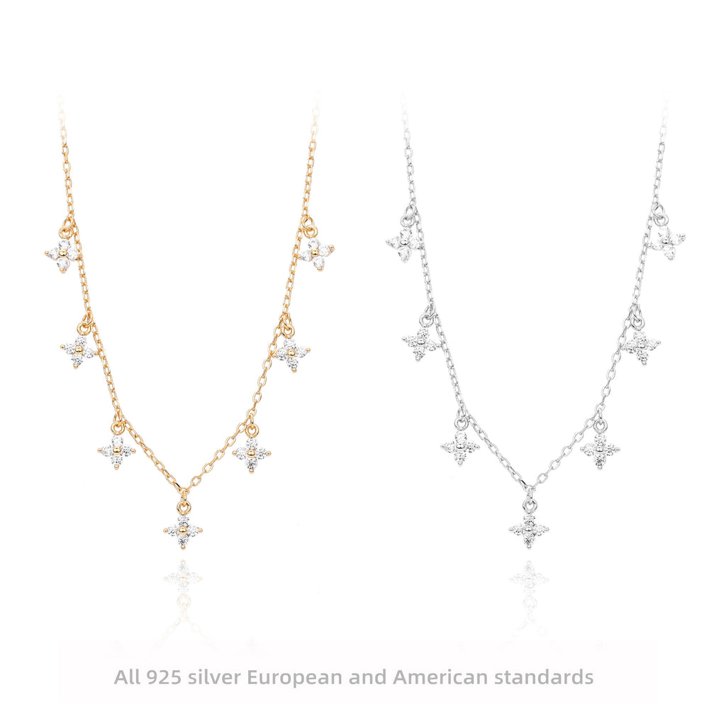 Damen Halskette mit funkelnden Zirkon-Stars aus 925 Sterling Silber Shop Nory
