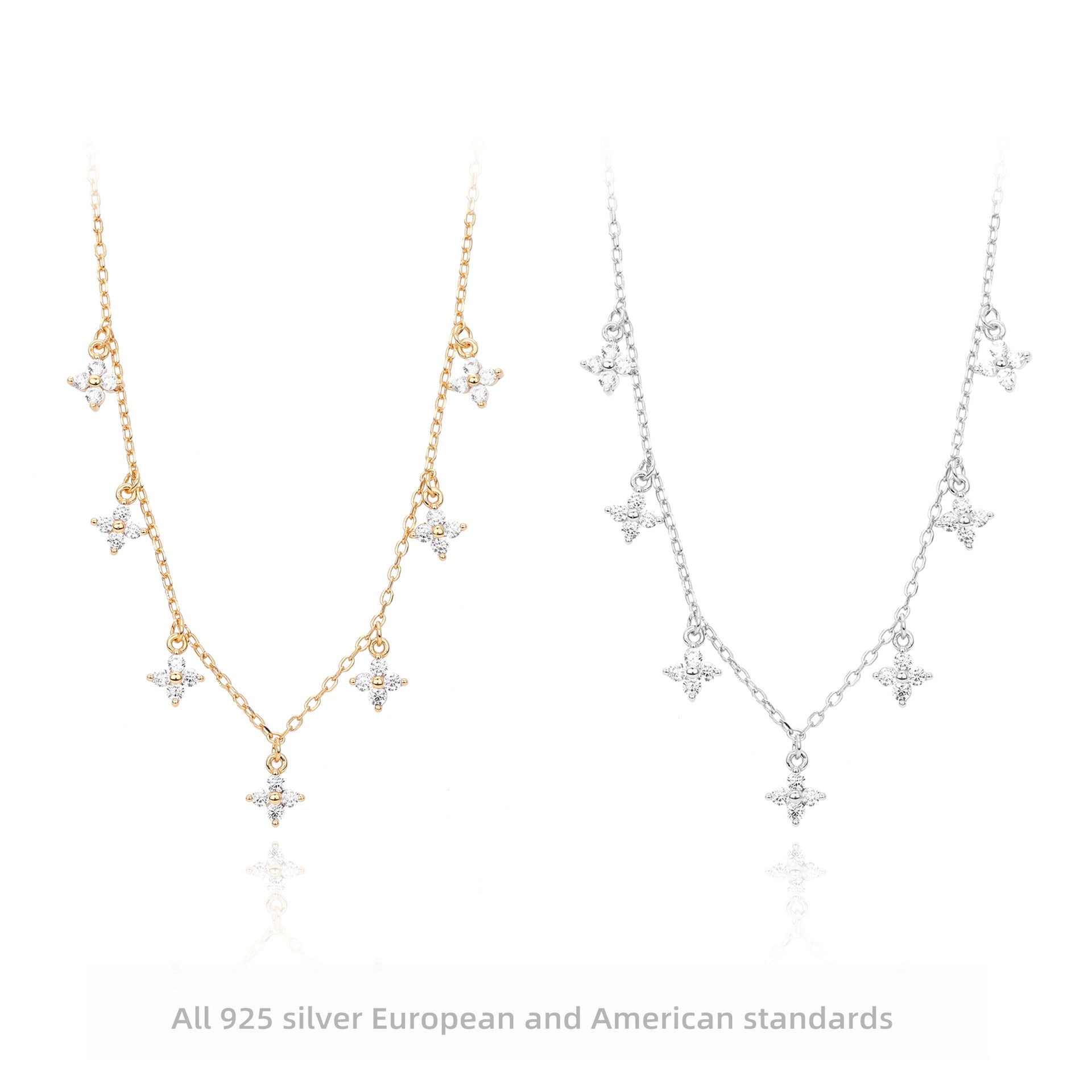 Damen Halskette mit funkelnden Zirkon-Stars aus 925 Sterling Silber Shop Nory