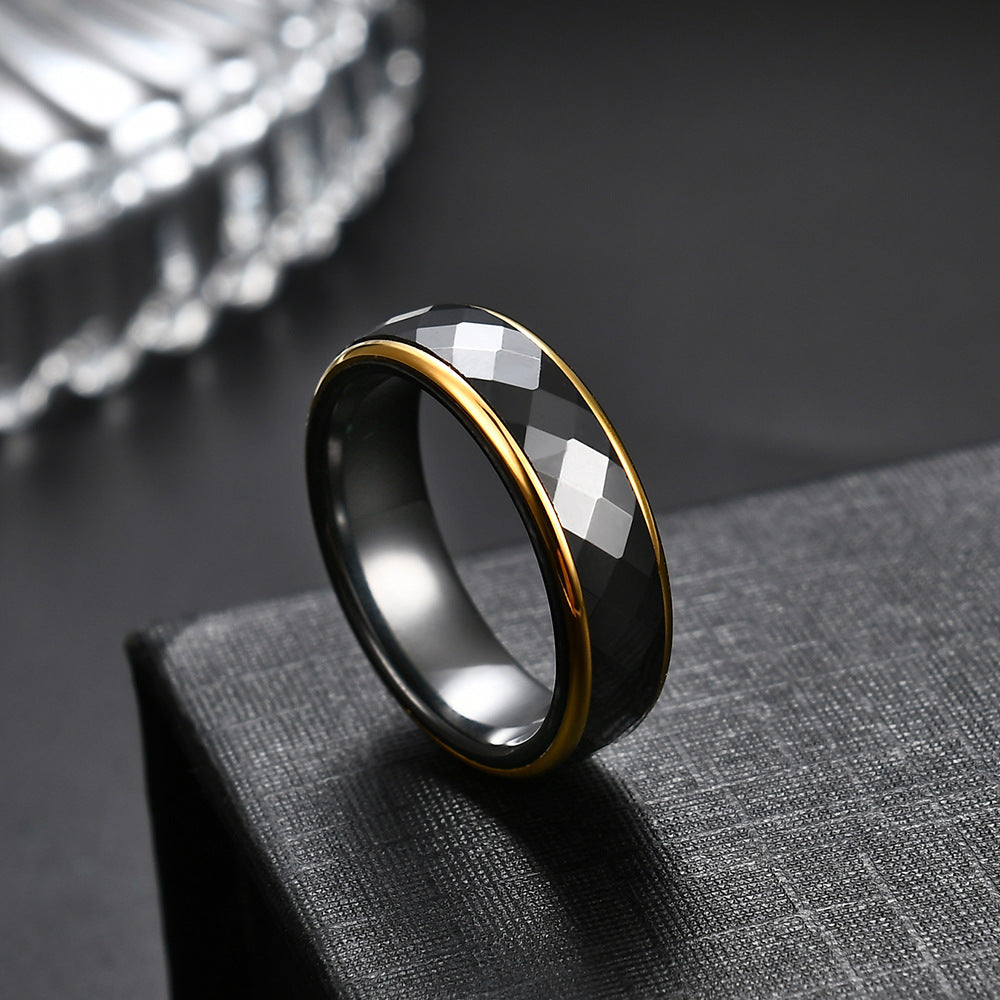 Herren Ring mit modernem, facettiertem Design und goldrunder Fassung Shop Nory