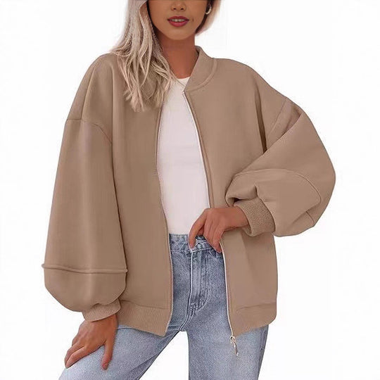 Damen Oversize Bomberjacke mit Ballonärmeln und durchgehendem Reißverschluss Shop Nory