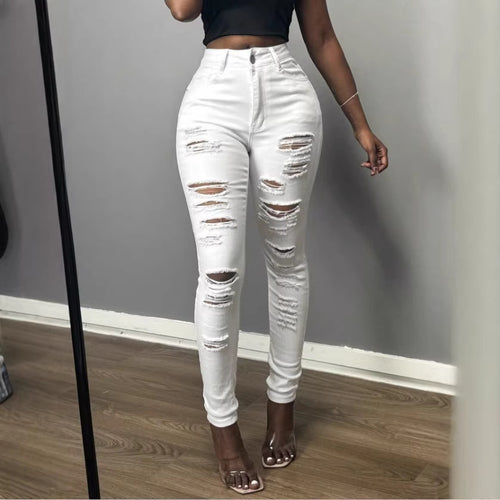 Damen Hochtaillierte Skinny-Jeans mit asymmetrischer Destroy-Optik und formendem Bund Shop Nory
