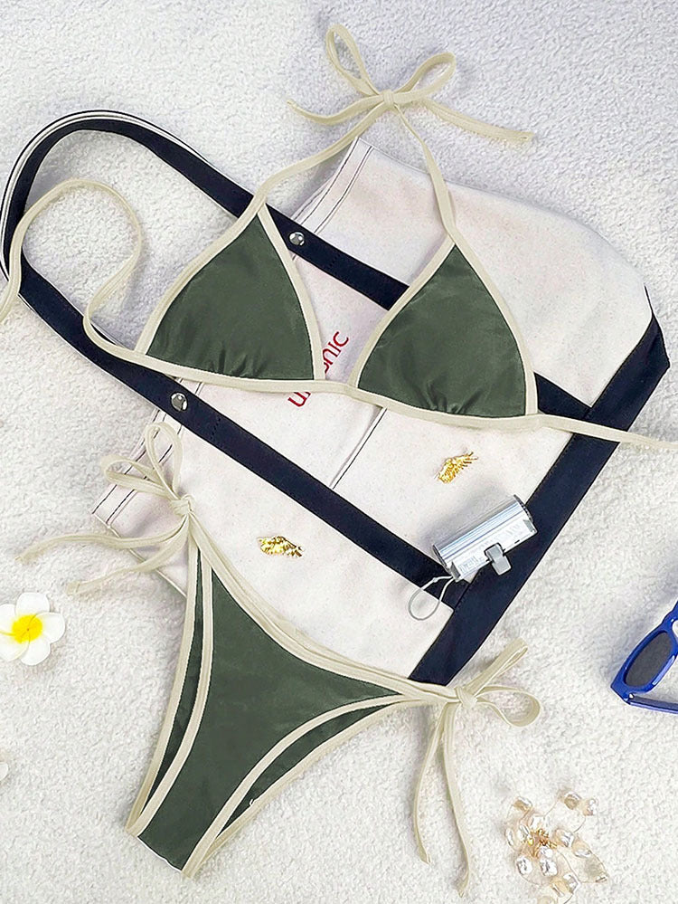 Damen Triangel-Bikini mit verspielten Schleifen