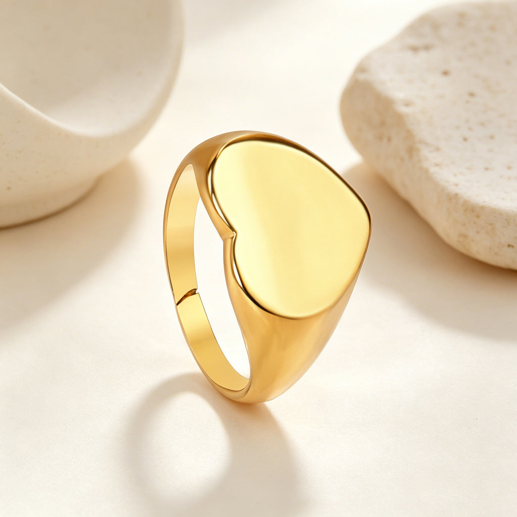 Damen Herzförmiger Goldplattierter Edelstahlring Shop Nory