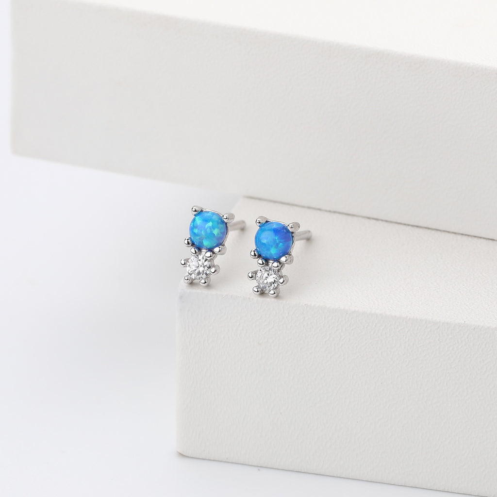 Damen Ohrstecker aus 925er Sterling Silber mit hochwertigem Zirkon und opalisierendem Design Shop Nory