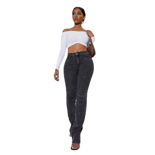 Damen Hochtaillierte Stretch-Jeans mit sculptendem Taillenbund und ausgestelltem Bein Shop Nory