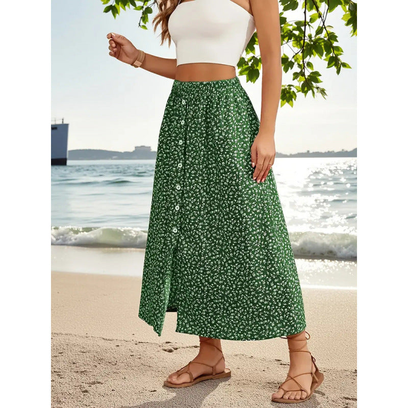 Damen Maxirock mit floralen Knopfdetails und seitlichem Schlitz Shopnory