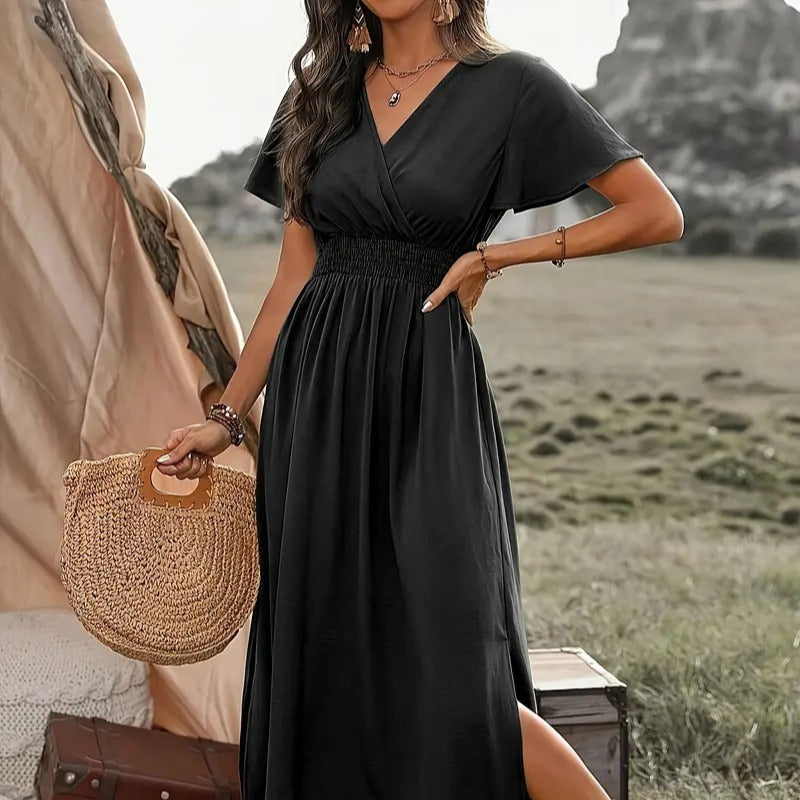 Damen Maxikleid mit fließendem Schnitt und Wickeldetails