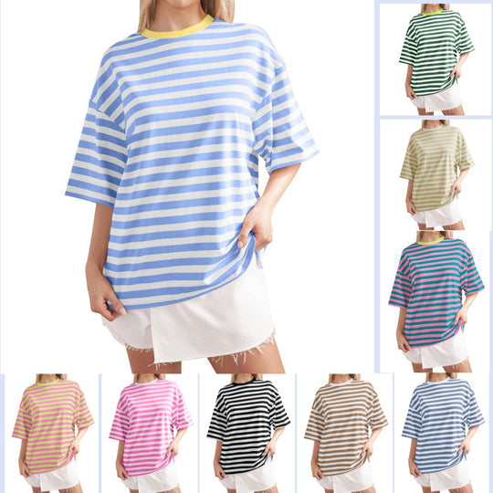 Damen Lässiges Oversized T-Shirt mit gestreiftem Muster