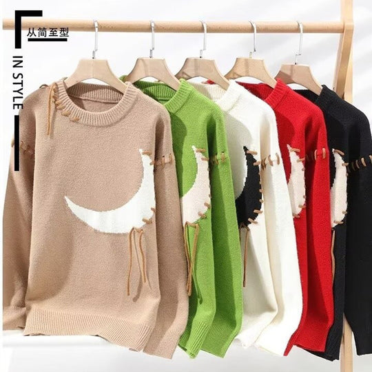 Damen Gemütlicher Rundhalspullover mit kreativen Details Shop Nory