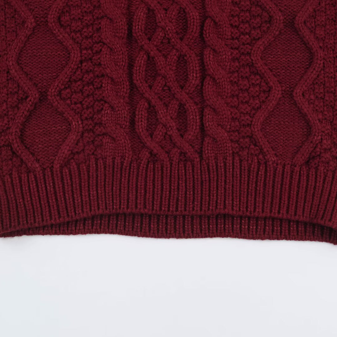 Damen Grobgestrickter Zopfstrick-Pullover mit Rundhals und Textur-Mix Shop Nory