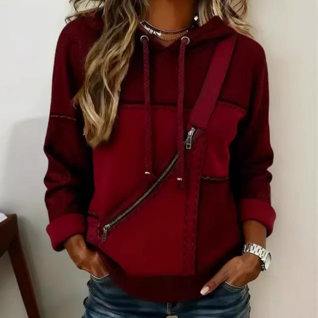 Damen Lässiger Kapuzenpullover mit asymmetrischem Reißverschluss