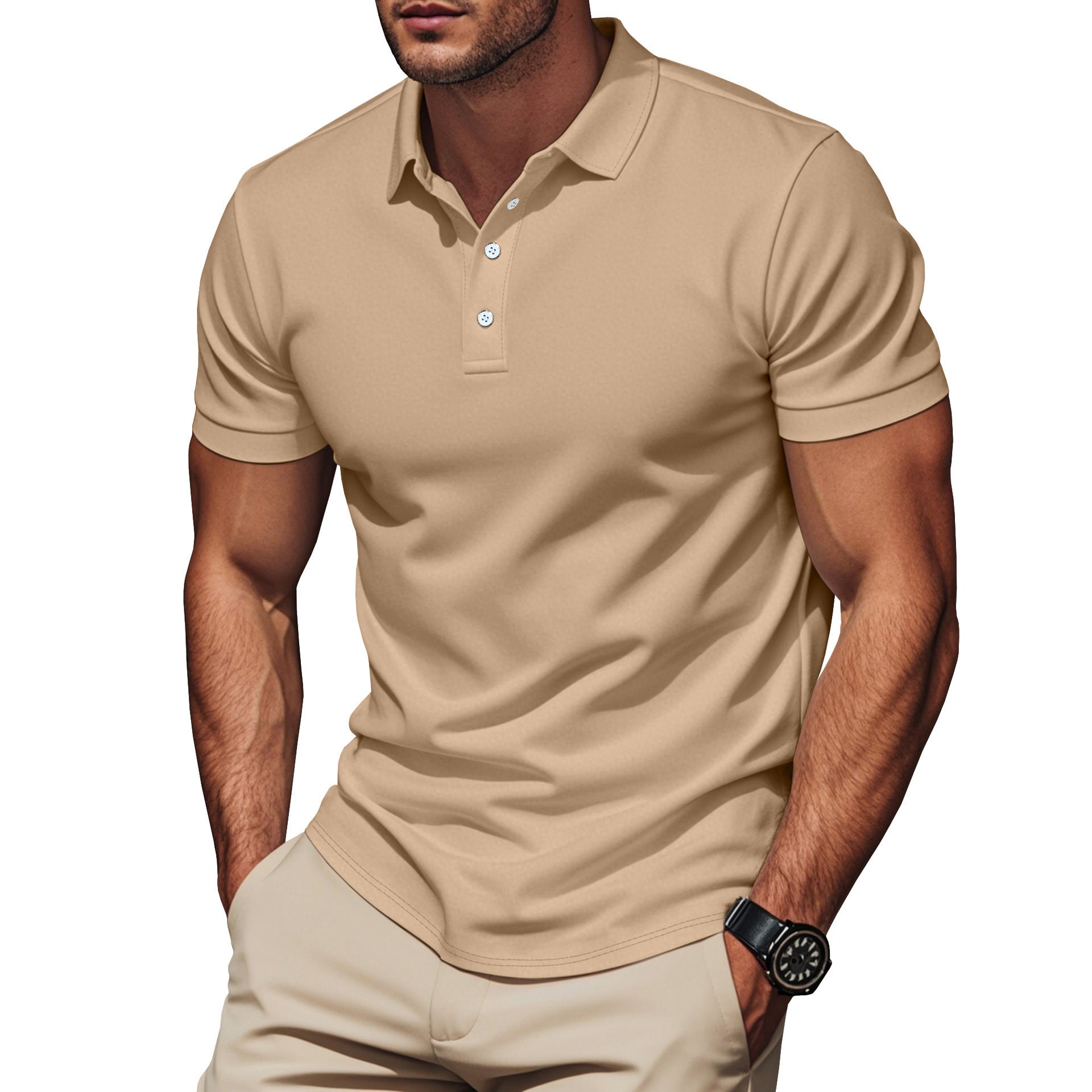 Herren nan Pima-Baumwoll-Polo mit Kentkragen, schmaler Silhouette und verstärkter Knopfleiste Shopnory