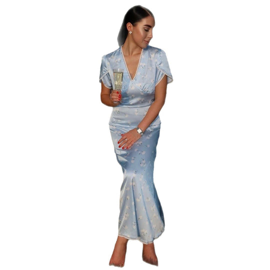Damen Abendkleid mit elegantem V-Ausschnitt und fließendem Schnitt Shopnory