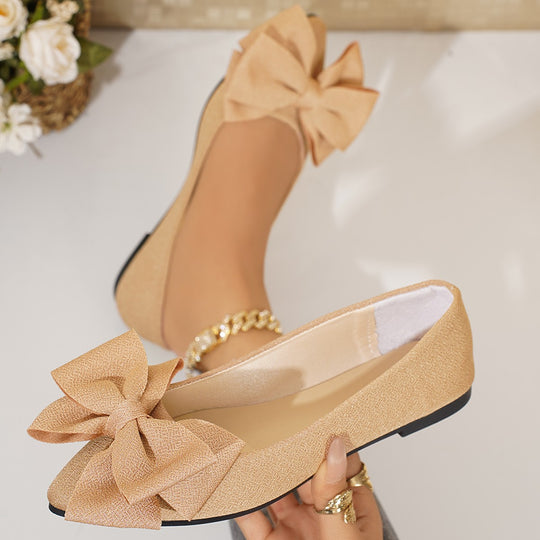 Damen elegante spitze Ballerinas mit großer Zierschleife und schimmerndem Obermaterial Shop Nory