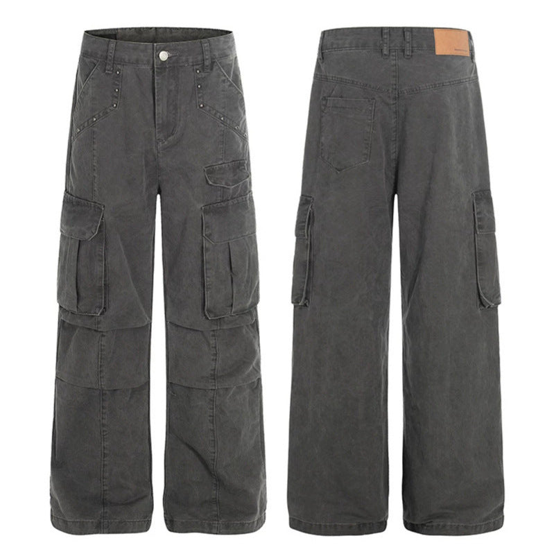 Damen Hochtaillierte Utility-Cargohose im eingewaschenen Look mit weitem Bein Shop Nory