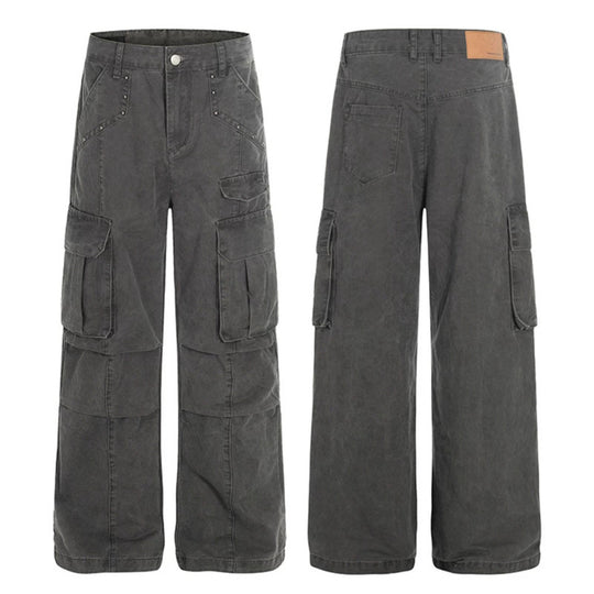 Damen Hochtaillierte Utility-Cargohose im eingewaschenen Look mit weitem Bein Shop Nory