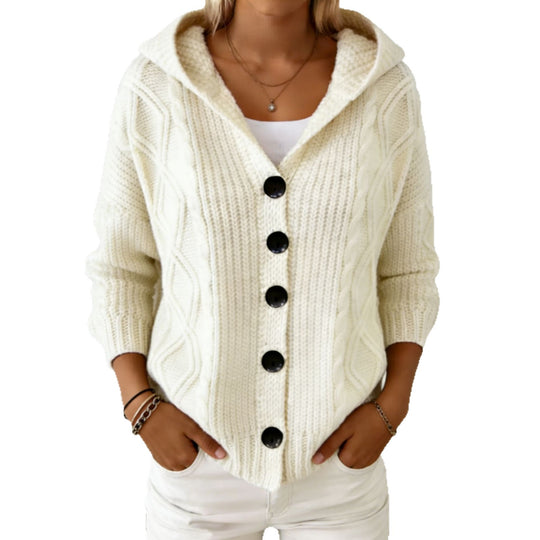 Damen Kapuzen-Cardigan aus grobem Zopfstrick mit Knopfverschluss Shop Nory