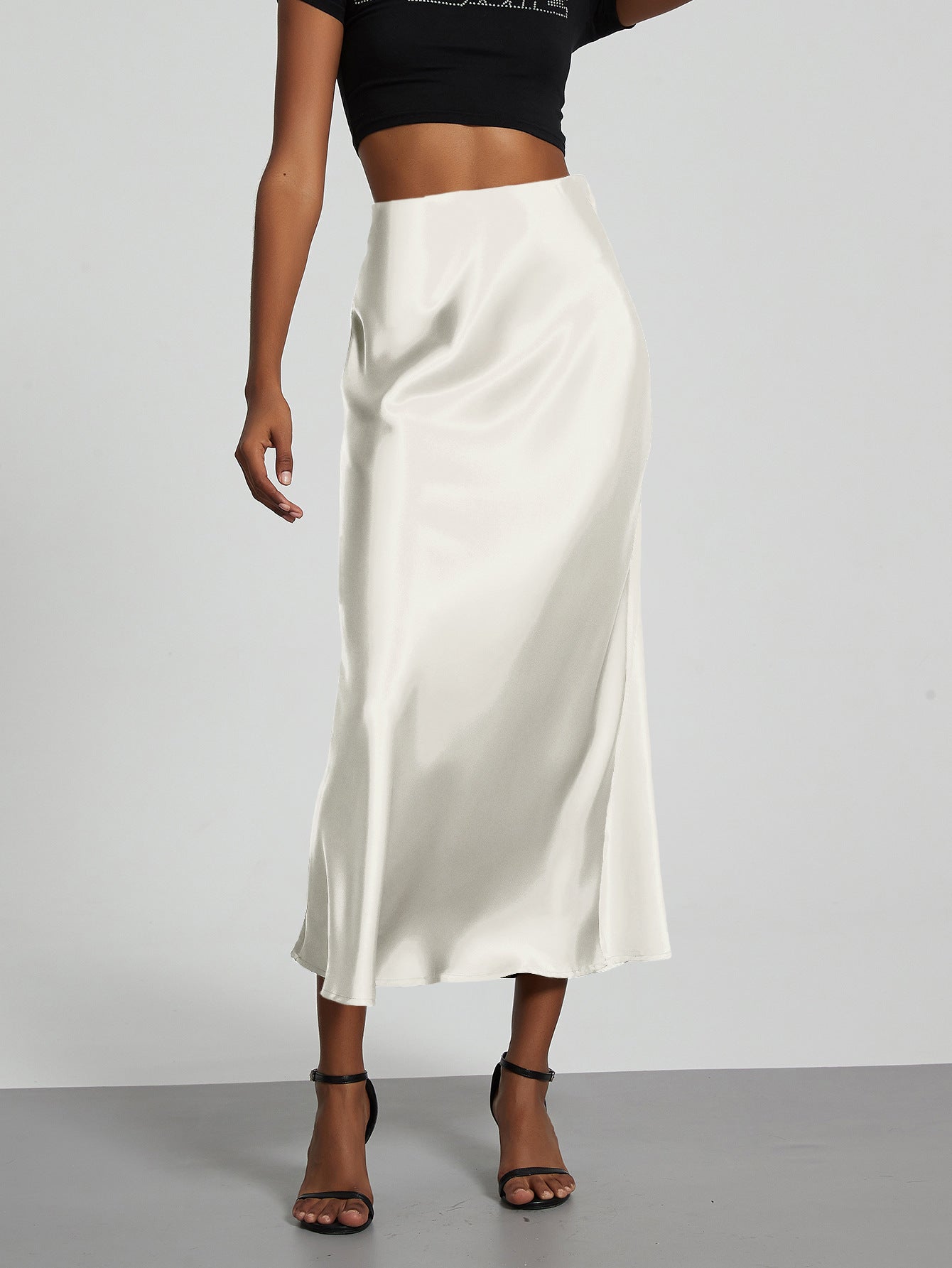 Damen Stilvolle Satin-Stretchrock mit hohem Bund und fließendem Schnitt