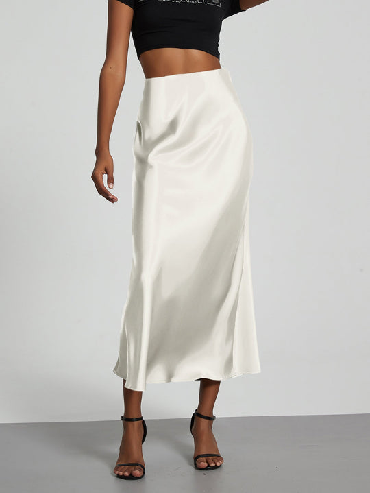 Damen Stilvolle Satin-Stretchrock mit hohem Bund und fließendem Schnitt