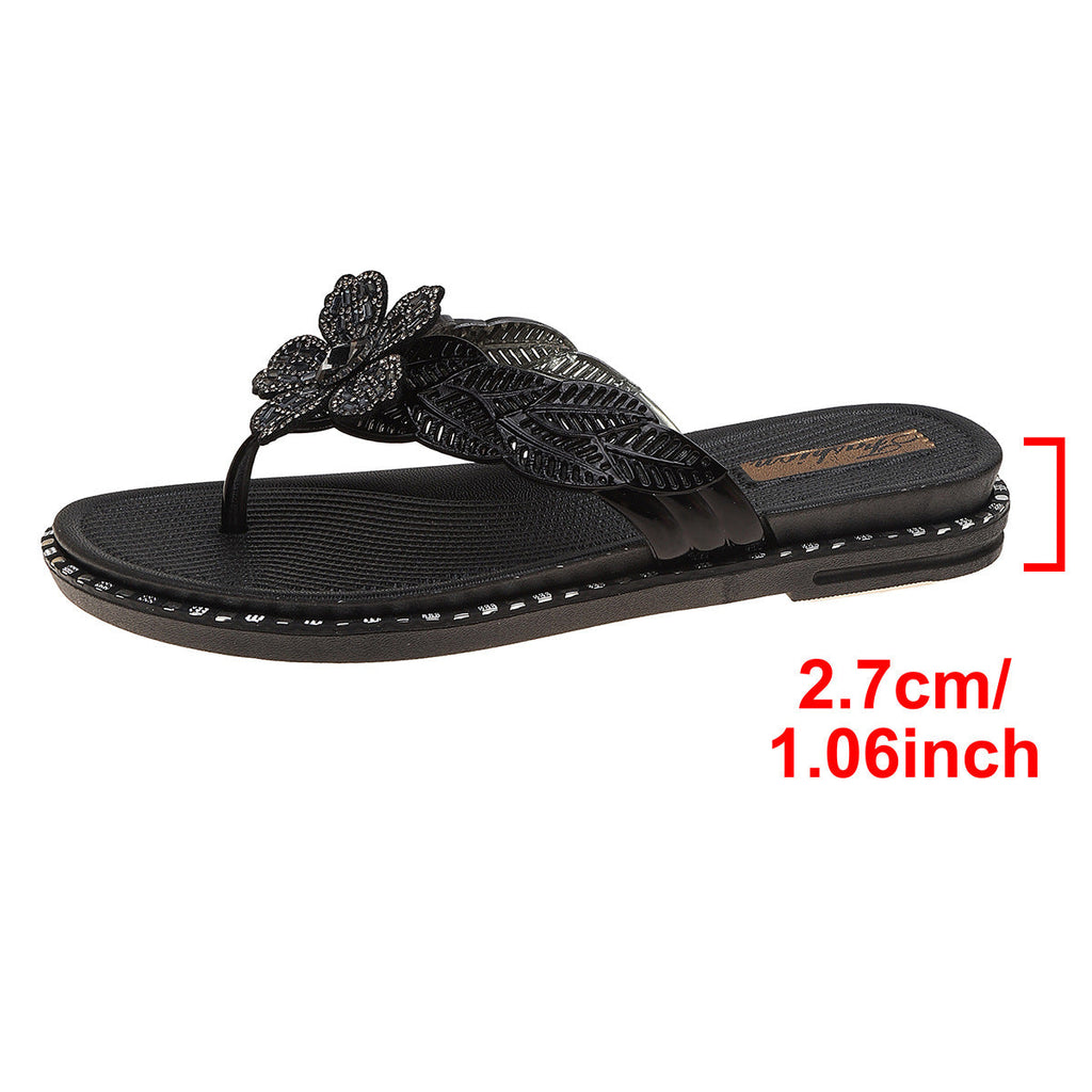 Damen modische Zehentrenner-Sandalen mit funkelndem Blumenschmuck