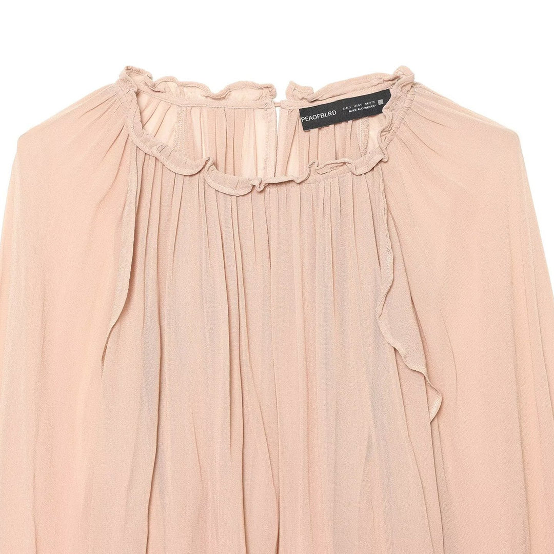 Damen Plissierte Chiffon-Bluse mit Rüschkragen und Ballonärmeln Shop Nory