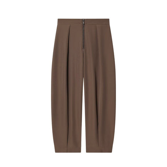 Damen weite Cropped-Hose mit hoher Taille, Kellerfalten und sichtbarem Frontreißverschluss Shop Nory