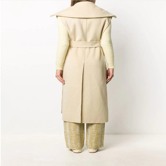 Damen Ärmelloses tailliertes Wollmix-Gilet mit breitem Schalkragen und Bindegürtel Shop Nory