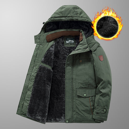 Herren wärmender gefütterter Kapuzenparka mit durchgehendem Teddyfleecefutter und Utility‑Taschen Shop Nory