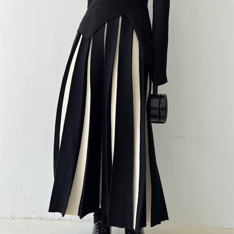 Damen Eleganter Plissee-Rock mit kontrastierenden Streifen Shop Nory
