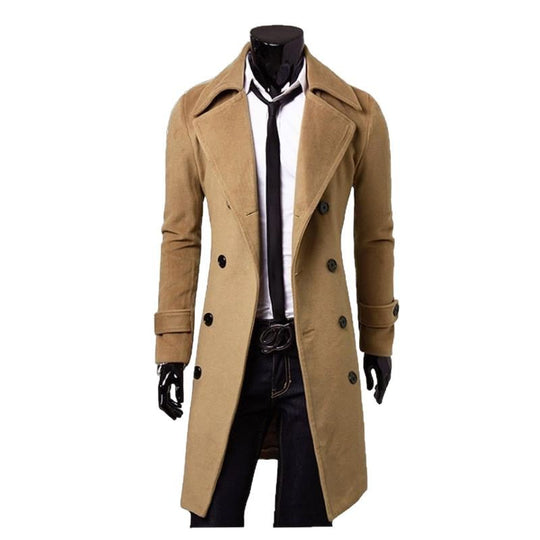 Herren taillierter zweireihiger Trenchcoat aus Wollmix mit klassischem Revers und Rückenschlitz Shop Nory