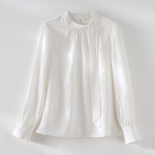 Damen Elegante Satin-Bluse mit Schluppe und feiner Jacquard-Struktur Shop Nory