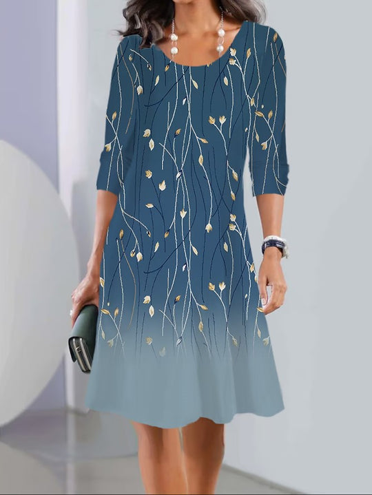 Damen A-Linien Kleid mit floralem Druck, U-Ausschnitt, Dreiviertelärmel und sanftem Ombre Shop Nory