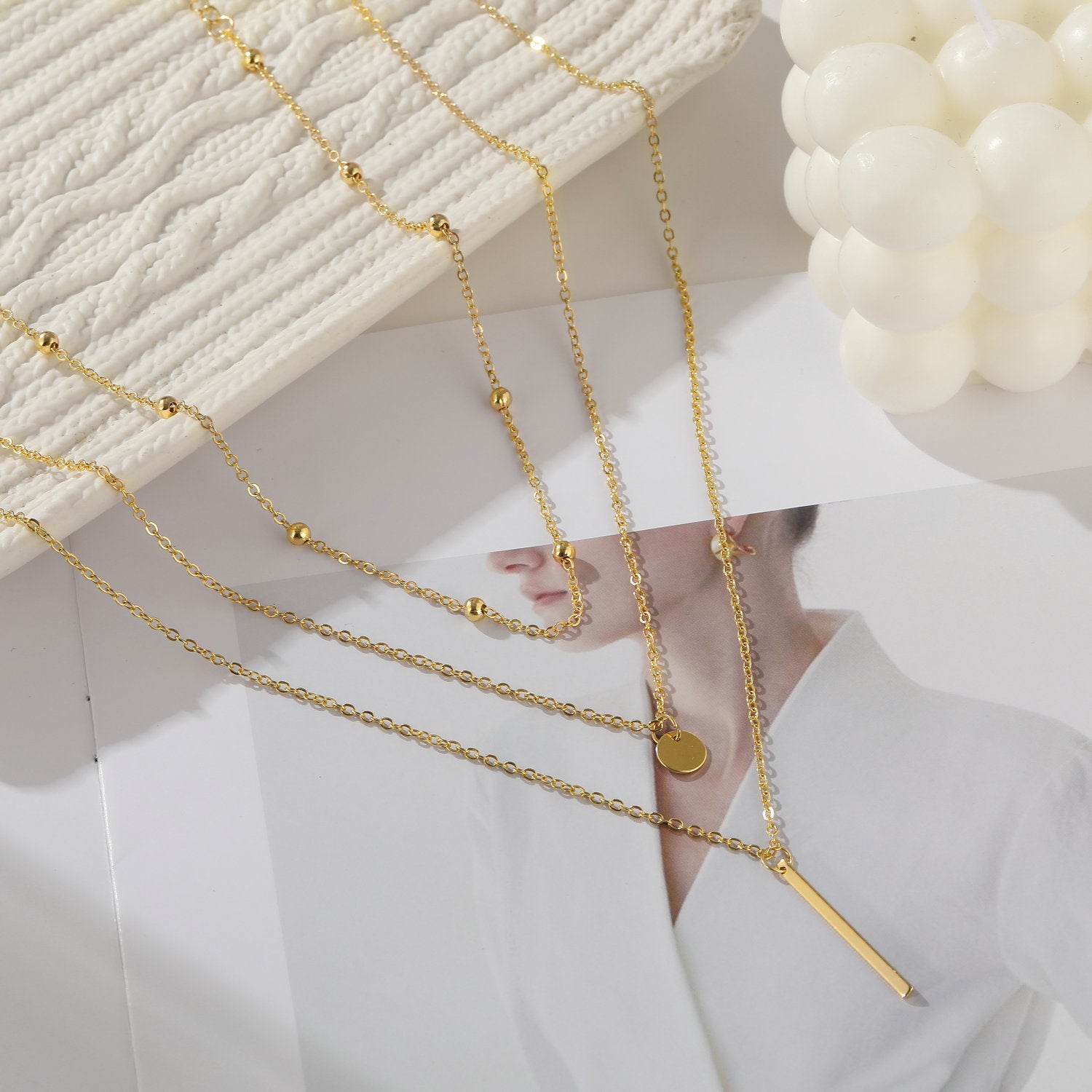 Damen mehrlagige Halskette mit eleganten Anhängern Shop Nory