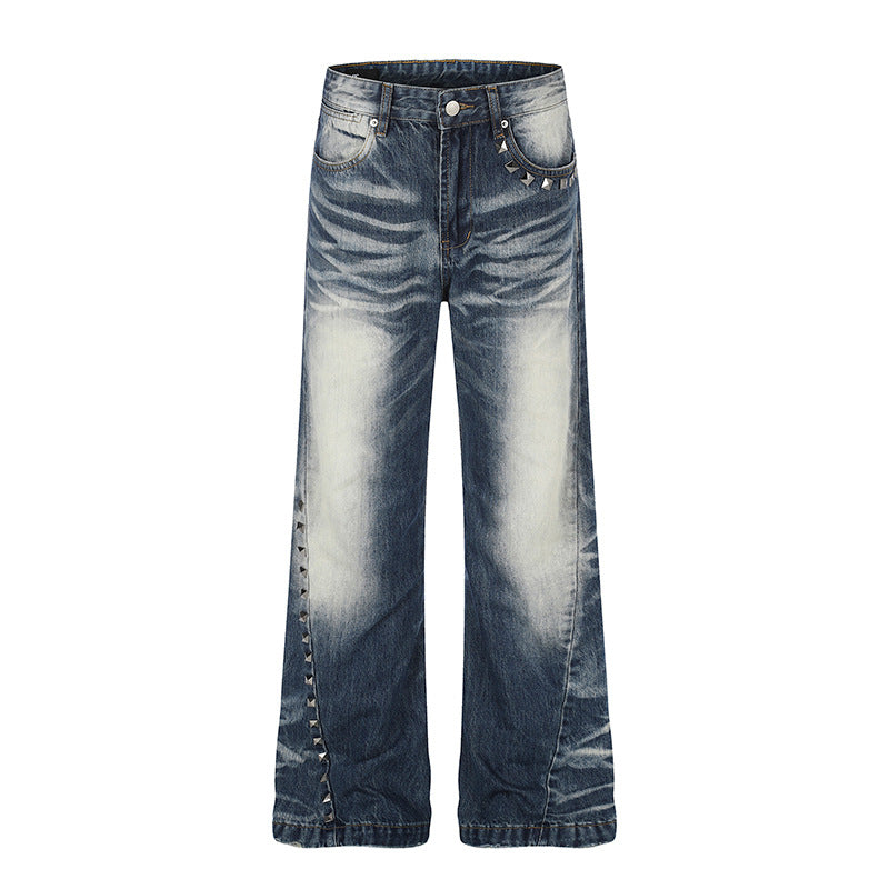 Damen Hochtaillierte weite Schlagjeans mit Used‑Waschung und Nietenbesatz Shop Nory
