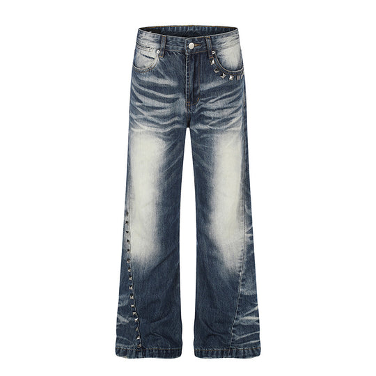 Damen Hochtaillierte weite Schlagjeans mit Used‑Waschung und Nietenbesatz Shop Nory