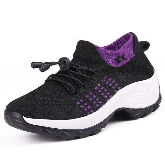 Damen gestrickte Slip-On Sneaker mit Schnellzugkordel, elastischem Schaft und stoßdämpfender Plateau-Sohle Shop Nory