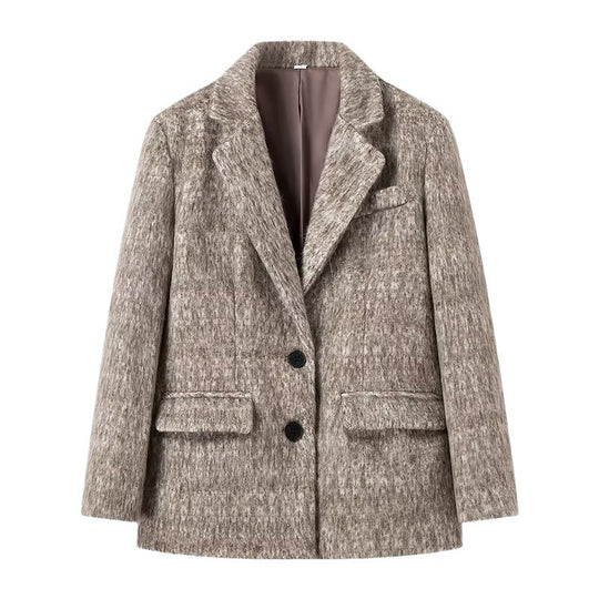 Damen Boxy Wollmix-Blazer-Mantel mit Bouclé‑Struktur, Reverskragen und Pattentaschen Shop Nory