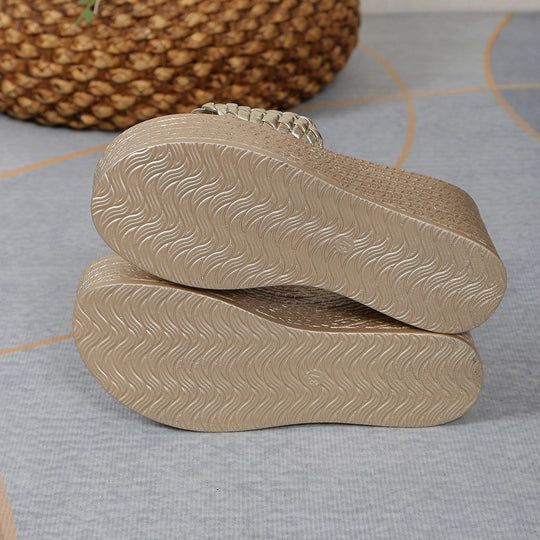 Damen Wedge-Pantoletten mit geflochtenem Riemen und komfortabler Sohle
