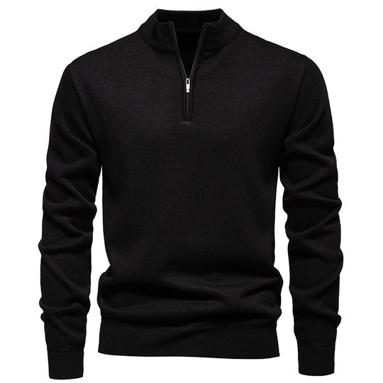 Herren Slim-Fit Feinstrickpullover mit kurzem Reißverschluss, Stehkragen und geripptem Bund Shop Nory