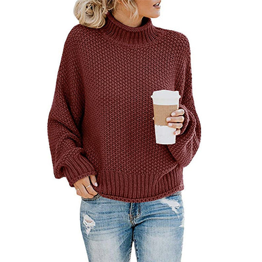 Damen Gemütlicher Pullover mit hohem Kragen und strukturierter Maschenoptik