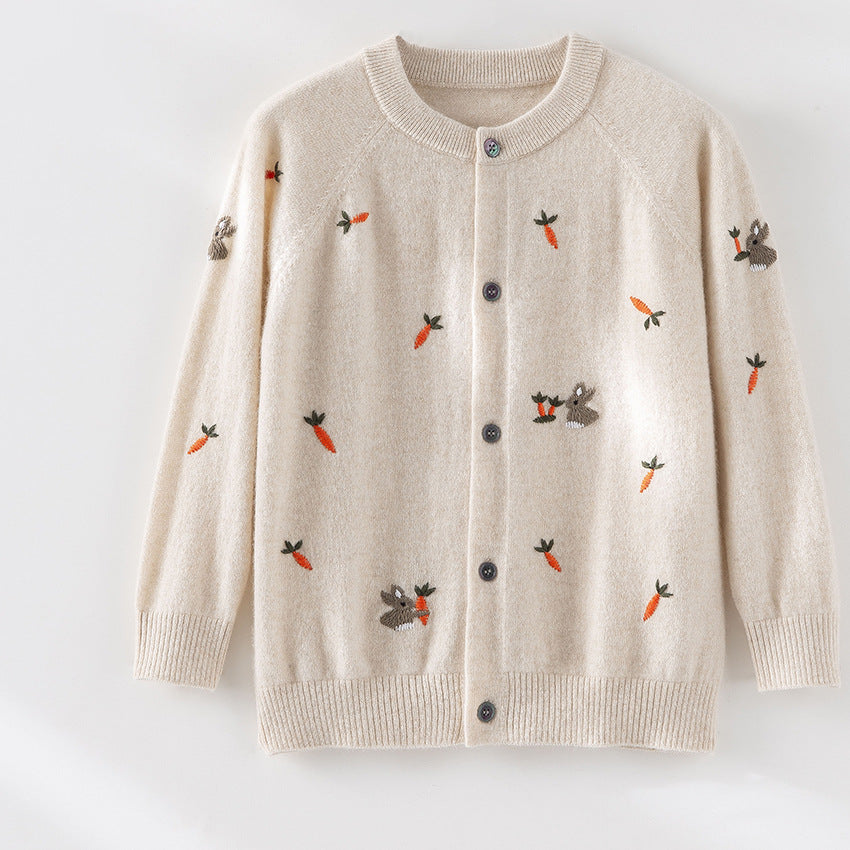 Damen Geknöpfte Feinstrick‑Cardigan mit Hasen‑ und Karottenstickerei Shop Nory