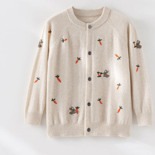 Damen Geknöpfte Feinstrick‑Cardigan mit Hasen‑ und Karottenstickerei Shop Nory
