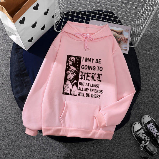 Damen nan weitgeschnittener Kapuzenpullover mit Gothic-Statementprint und Kängurutasche Shop Nory