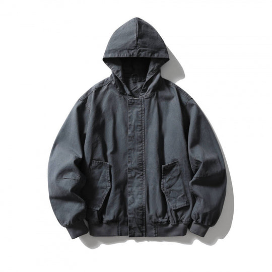 Unisex Boxy-Hoodie-Blousonjacke mit verdeckter Front und Pattentaschen Shop Nory
