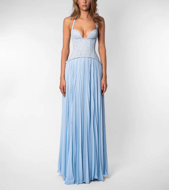 Damen nan elegantes Abendkleid mit Spitzenkorsett und plissiertem Maxirock