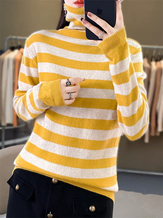 Damen Lässiger gestreifter Rollkragenpullover aus Wollmix mit legerer Passform Shop Nory